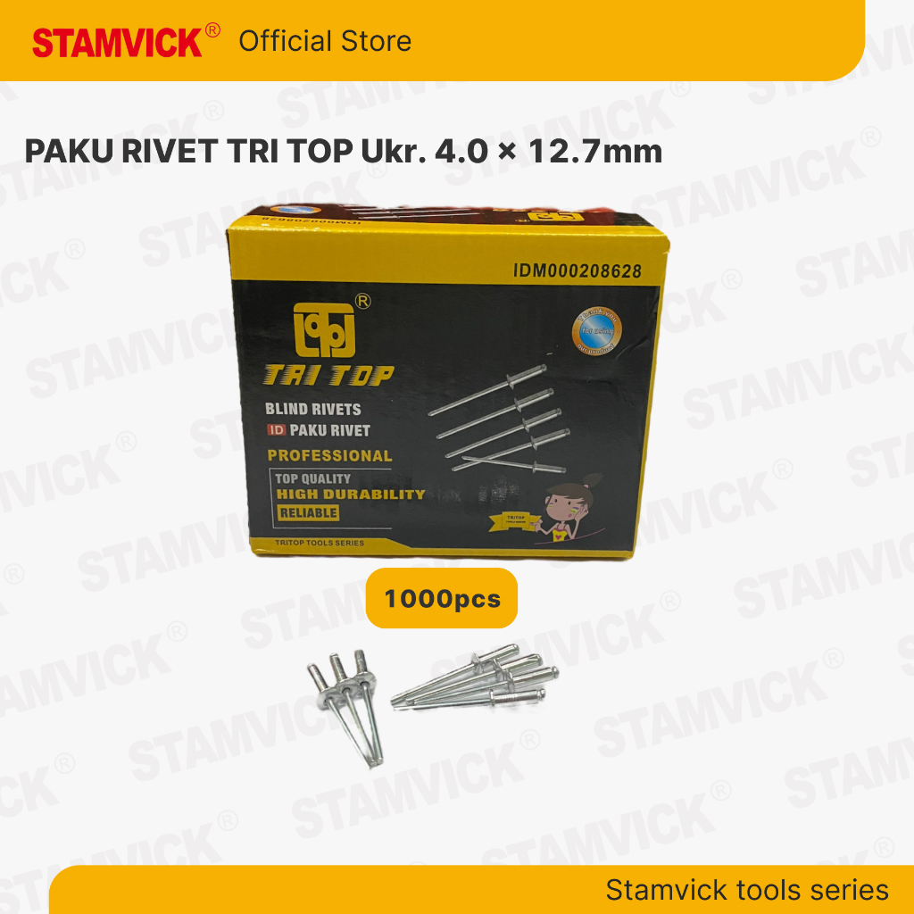 1 Kotak Paku Rivet Merk Tritop 550 Ukuran 4.0mm X 12.7mm Isi 1000 Pcs