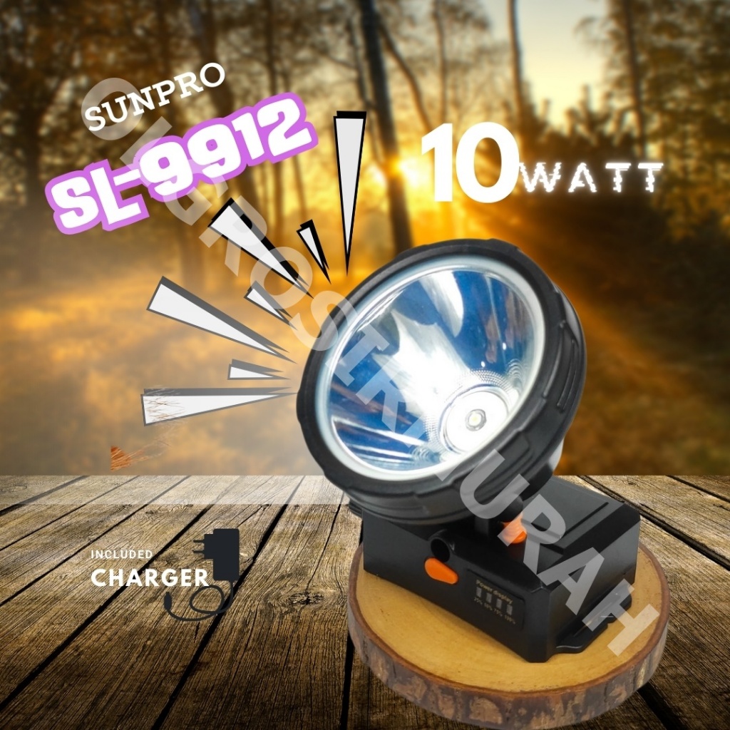 New Senter Kepala Headlamp Sunpro SL- 9912 Putih 10Watt Charger Original