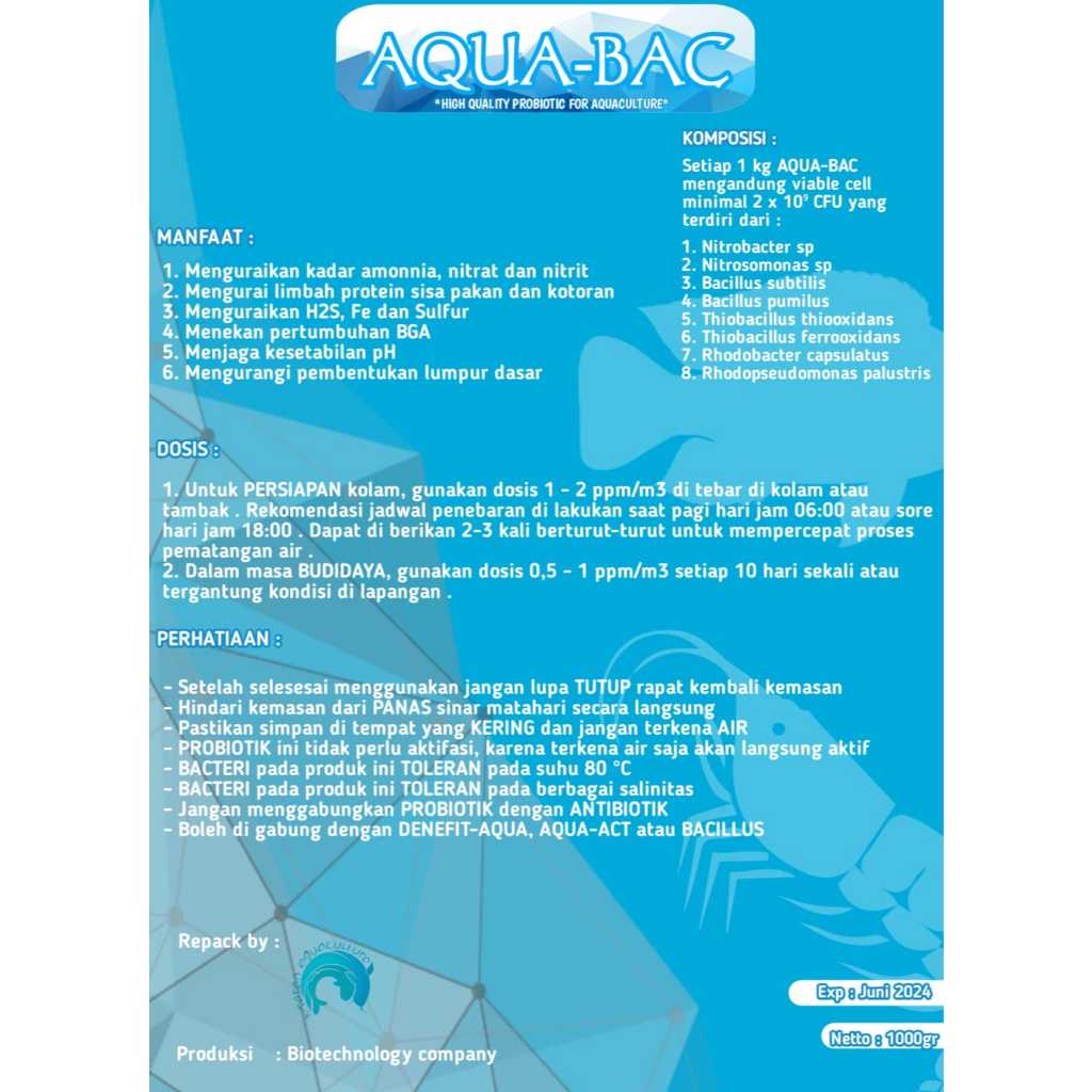 AQUA-BAC "PROBIOTIK IKAN DAN UDANG TERLENGKAP"