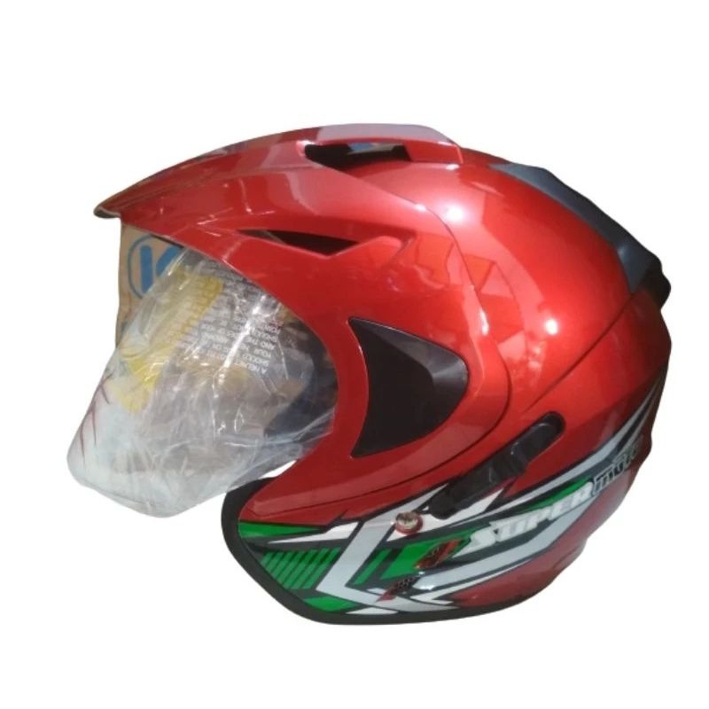 HELM JP7 SOLID DNS DOUBLE VISOR HALF FACE ABS MERAH TUA
