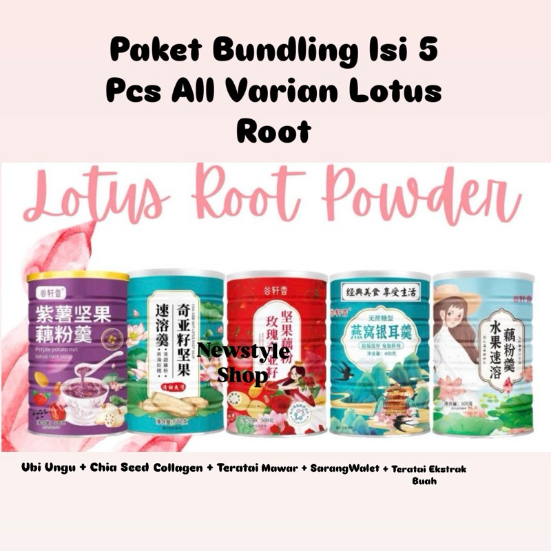 

[Halal] Paket Bundling Lotus Root Powder Isi 5 Pcs All Varian Rasa / Oufen / Bubuk Akar Teratai 500g