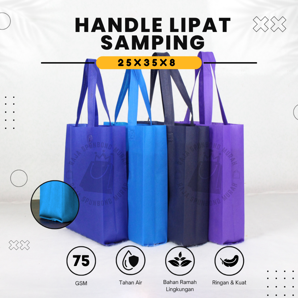 

HLS 75GSM Tas Spunbond Goodie Bag Laken Model Tali Ukuran 25x35x8 Tebal Polos