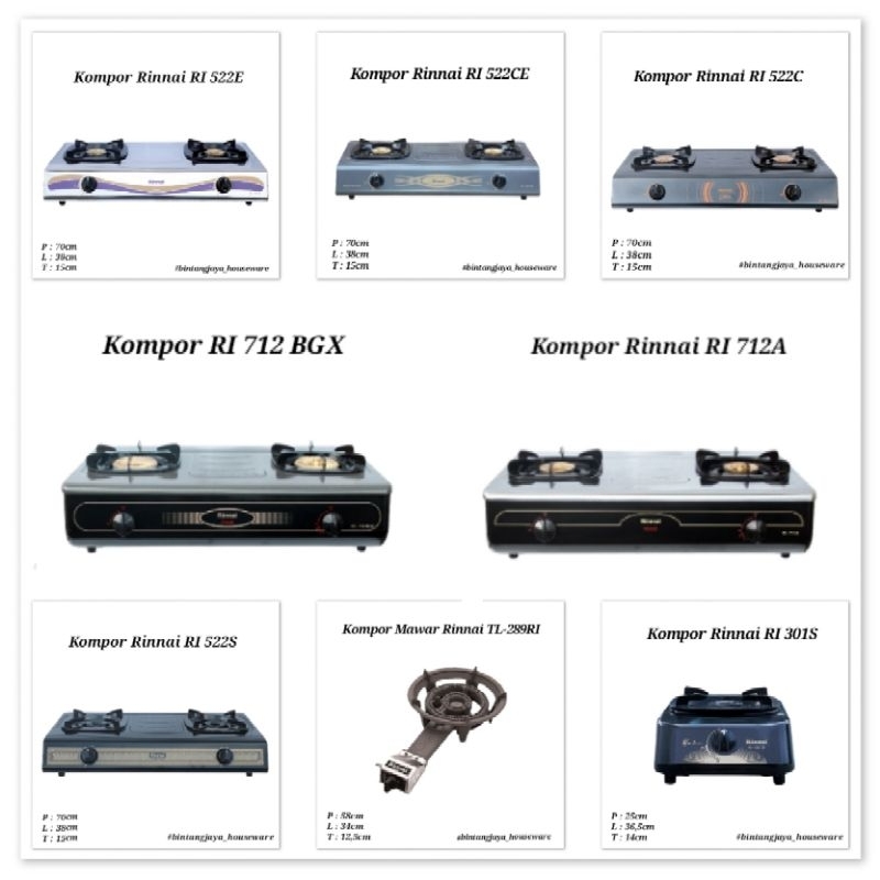 Kompor Gas RINNAI Series 2 Tungku/1 Tungku/Kompor Mawar