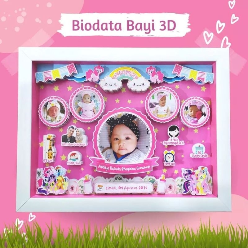 BIODATA BAYI 3D FRAME MINIMALIS / Data kelahiran anak / pop up 3D