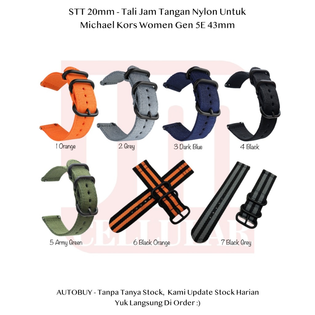 STT 20mm Tali Jam Tangan Michael Kors Women Gen 5E 43mm - Strap Nilon Pria Army Style