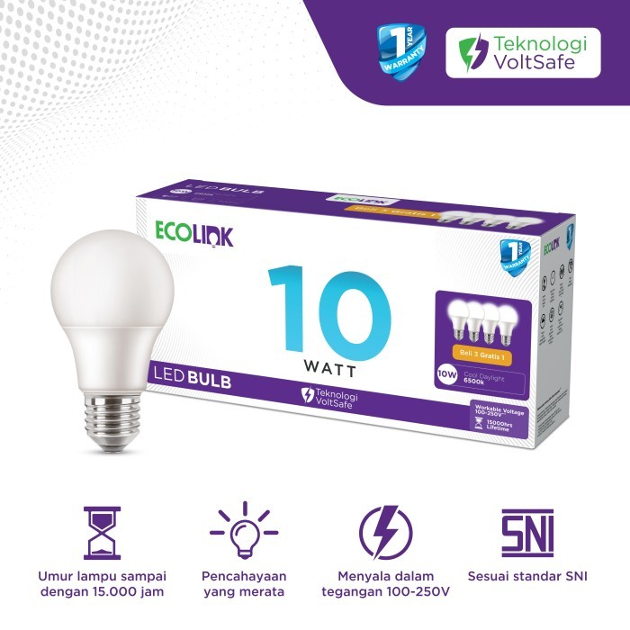 ECOLINK MULTIPACK LAMPU ECOLINK LED BULB ECOLINK 10W 10 W 10WATT 10 WATT PAKET BELI 3 GRATIS 1 BOHLA