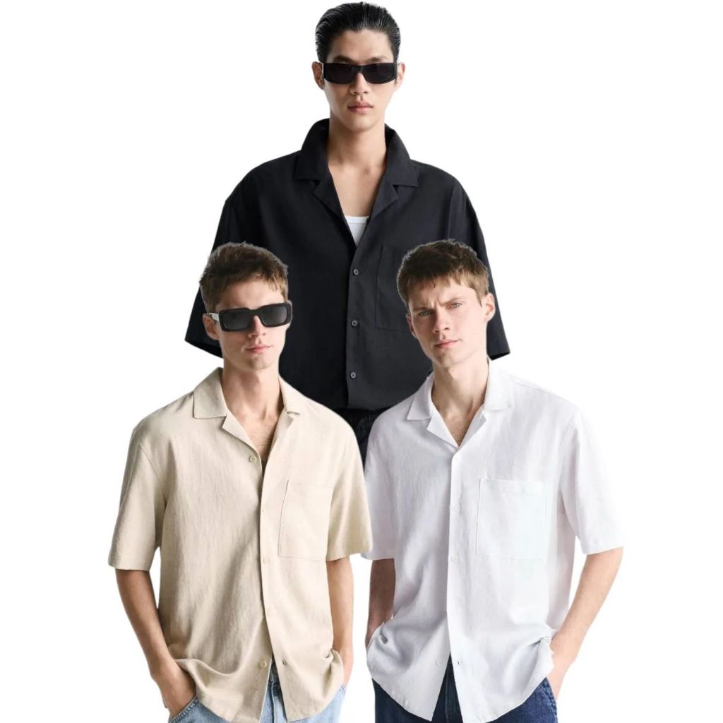 Kemeja Lengan Pendek Pria Zara Linen Short Sleeve Shirt Man