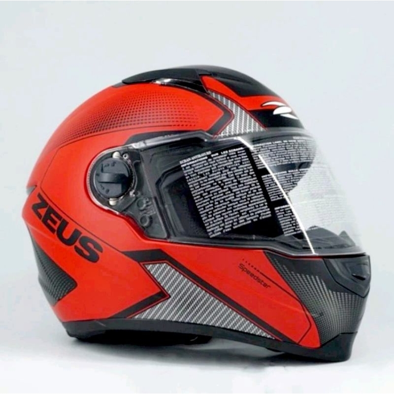 HELM ZEUS 811 MATT RED BLACK MOTIF CARBON MERAH DOFF DOP HITAM