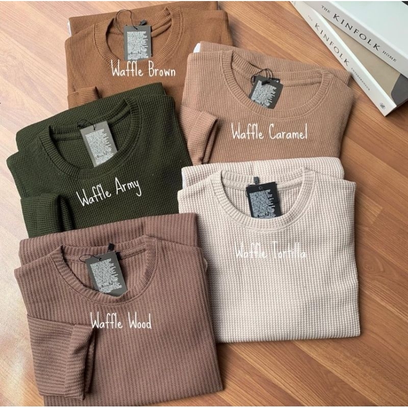 KAOS WAFFLE WAFER LENGAN PANJANG PRIA / BASIC CREWNECK POLOS SWEATSHIRT WAFFEL UNIQLO