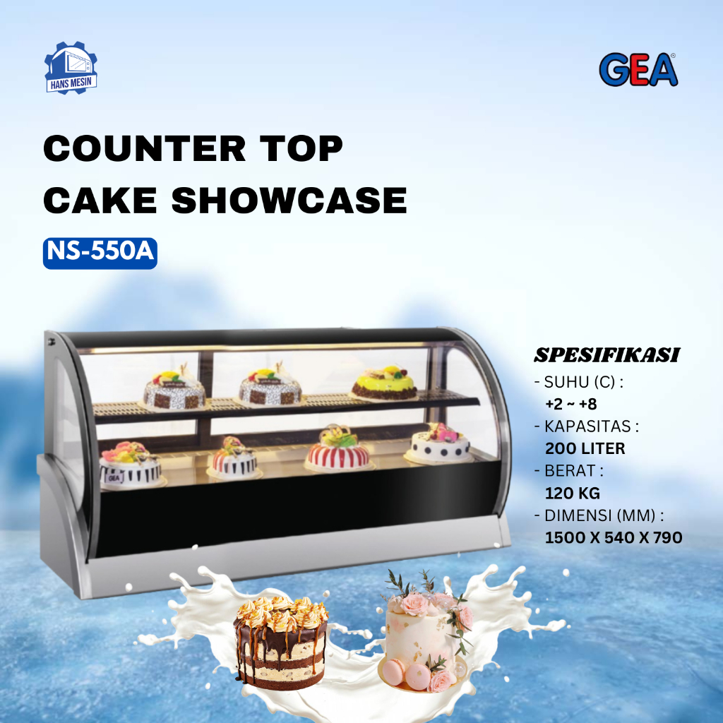 GEA COUNTER TOP CAKE SHOWCASE NS-550A / Showcase Cake GEA 200 Liter