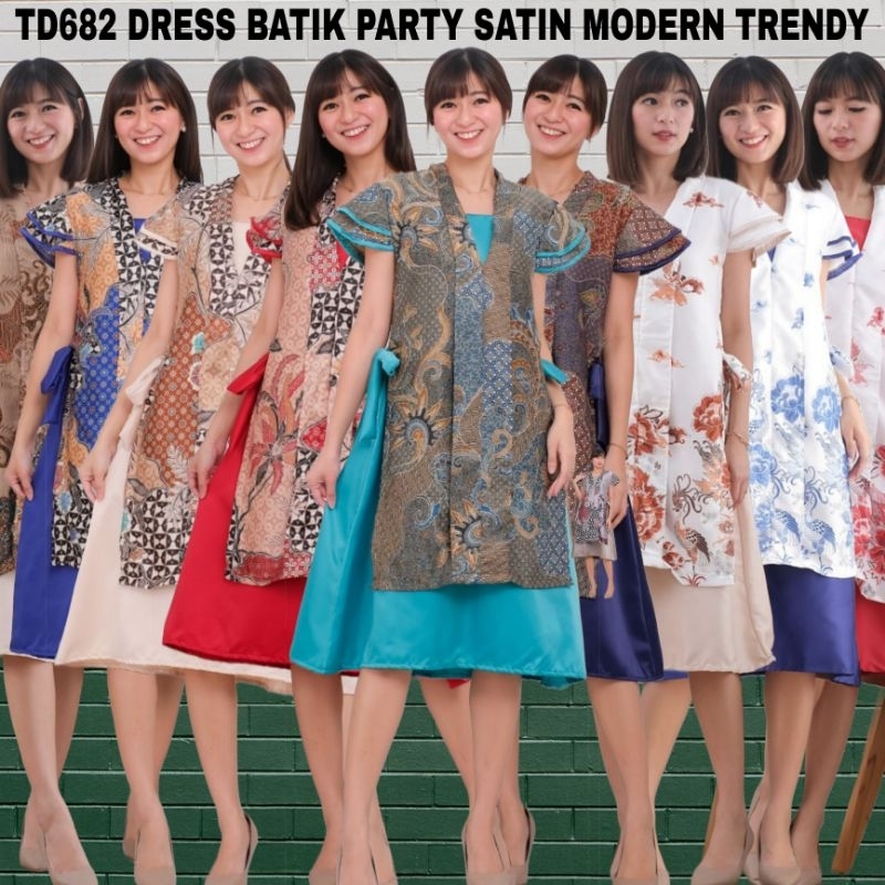 TD682 DRESS BATIK PESTA WANITA MODERN BAJU GOWN DRESS SATIN GAUN