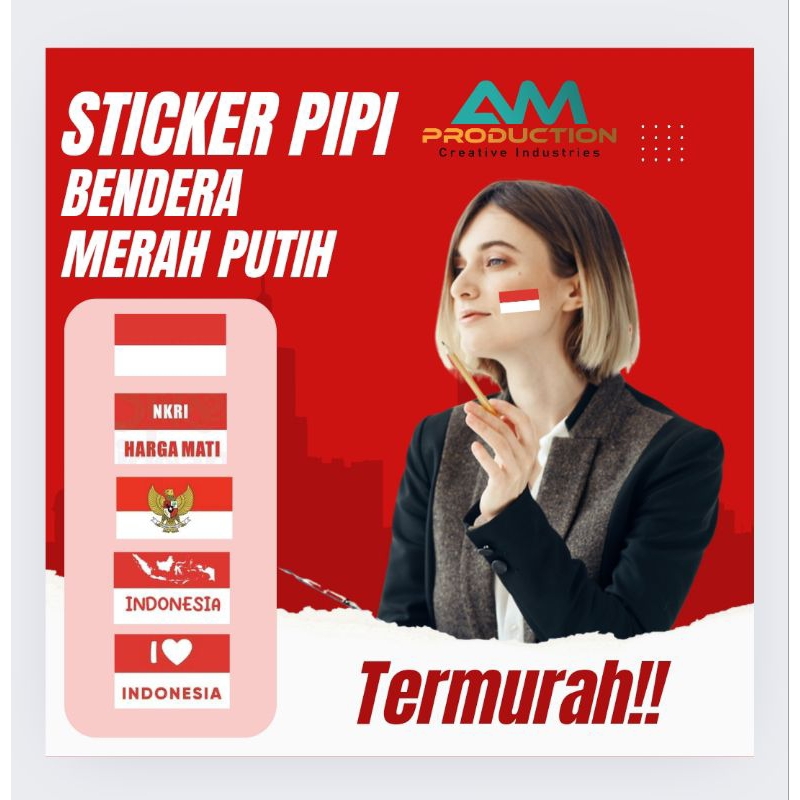 

[Isi 100Pcs] Sticker Tempelan Pipi Bendera Merah Putih Murah Sudah Dipotong