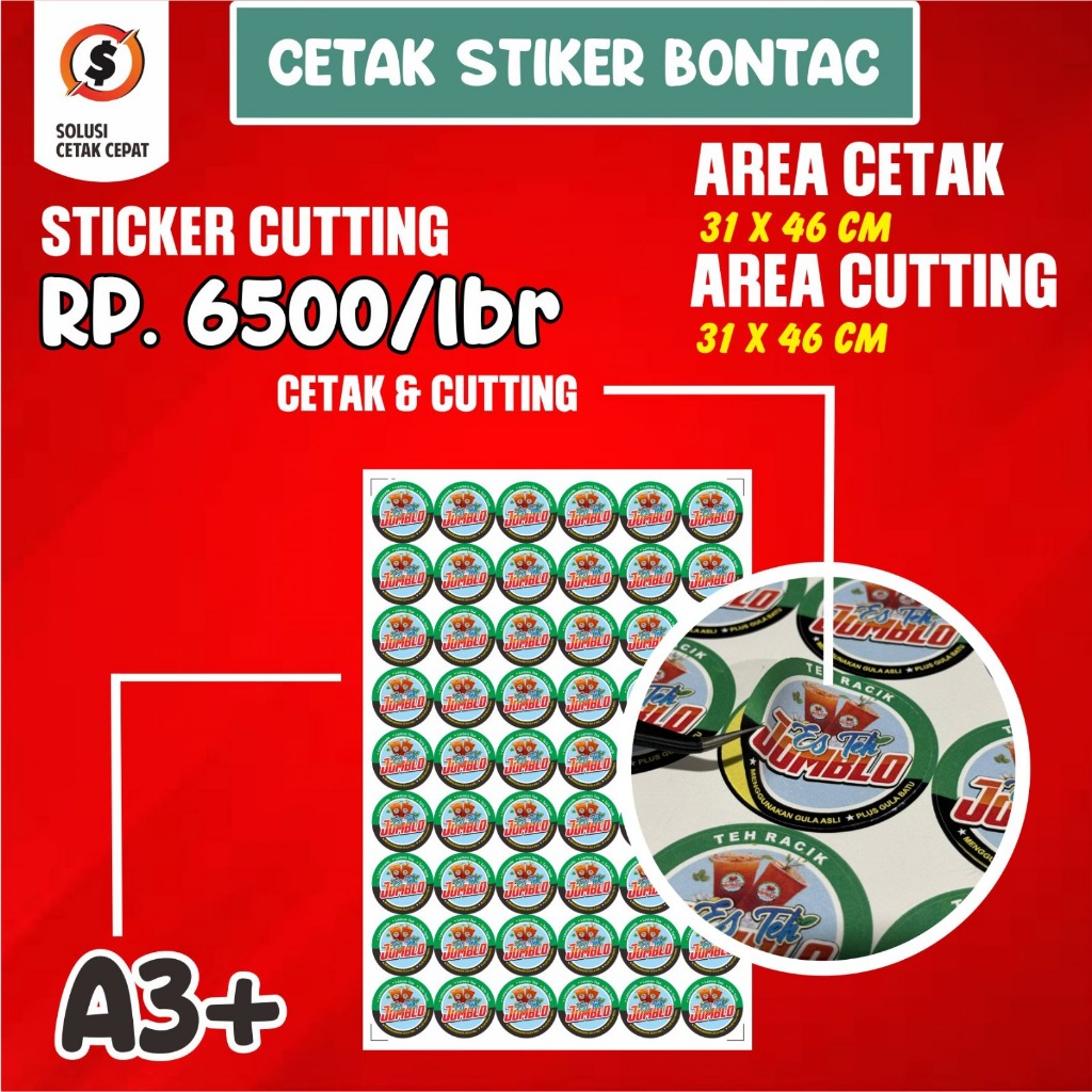 

CETAK STIKER FREE CUTTING A3+ CROMO TERMURAH / Stiker bontak / Stiker label