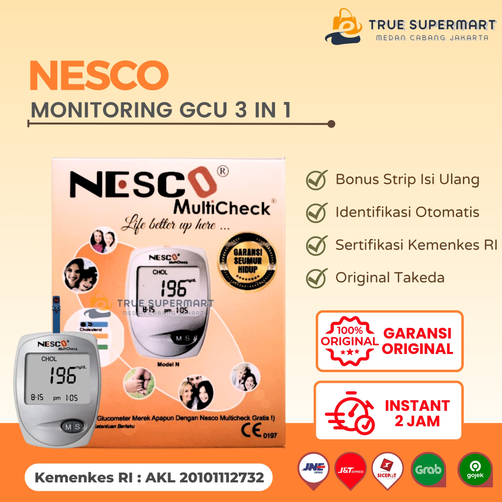 NESCO GCU 3 In 1 Alat Monitoring Test Kolesterol, Gula Darah, dan Asam Urat