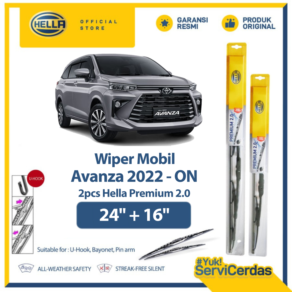 Wiper Mobil TOYOTA Avanza 2022 - On 24” + 16” (2pcs) - HELLA Premium 2.0