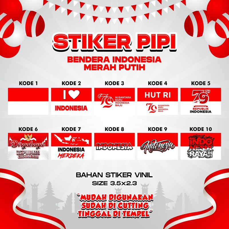 

Stiker Pipi Bendera Merah Putih Indonesia Terbaru Stiker HUT RI Agustusan Indonesia Merdeka I love Indonesia