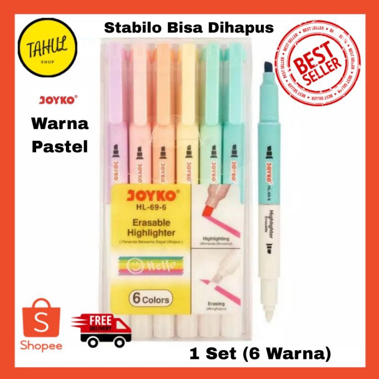 

KODE K57T 1 Set 6 Warna Stabilo bisa di hapus Erasable Highlighter Penanda Dapat Dihapus Joyko HL696