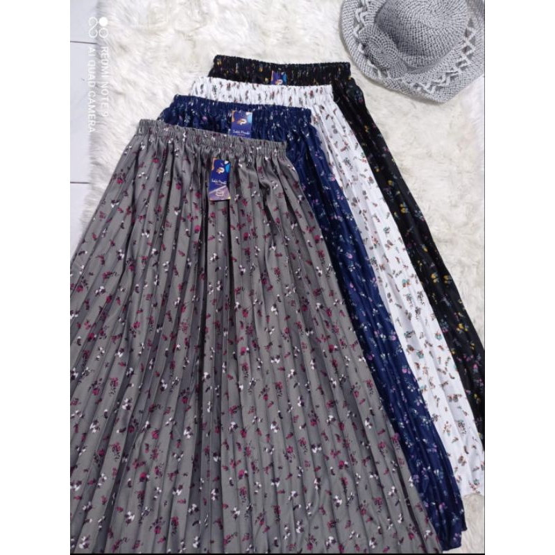 Rok Plisket Motif bunga cantik