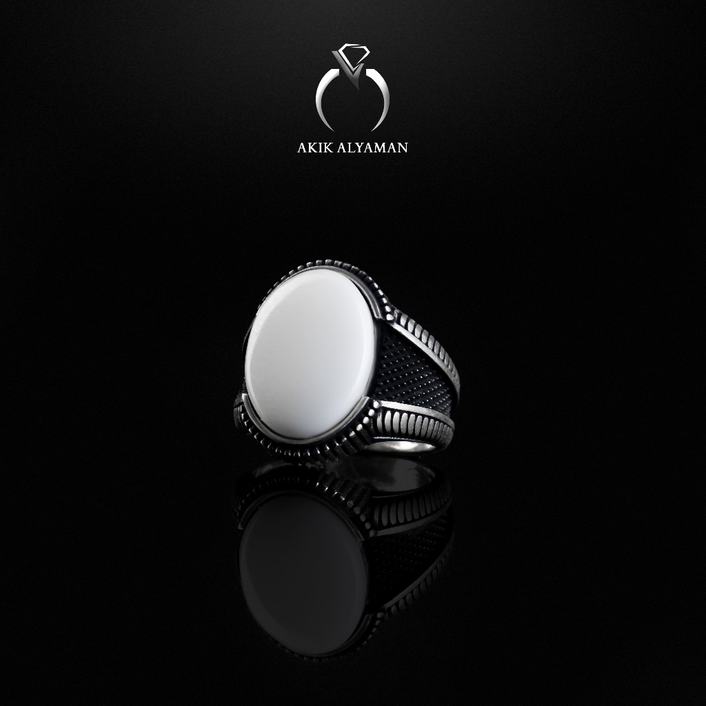 Cincin Batu akik Yaman Abyad dengan Ring Perak Original Yemen