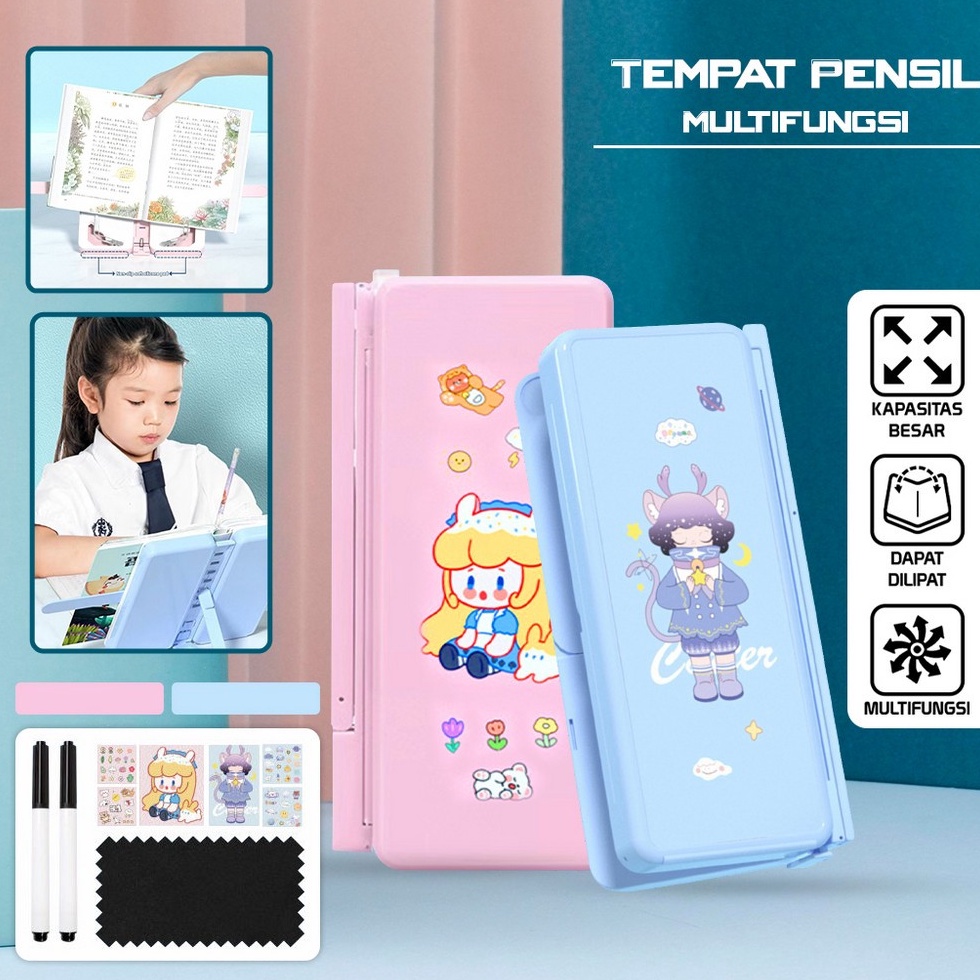 

KODE Q15A Tempat Pensil 2IN1 Multifungsi dengan Tatakan Buku dan Papan Tulis Praktis Kotak Pensil Lipat Tempat Penyimpanan Alat Tulis Anak Sekolah Pencil Case Book Holder Import Stockami A73