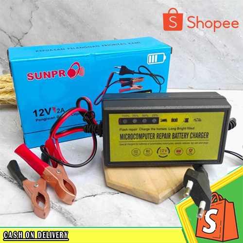 Cas Aki Motor Charger Aki Sunpro cas aki motor mobil Battery 12V 2a Adaptor cas Aki 12V2A new