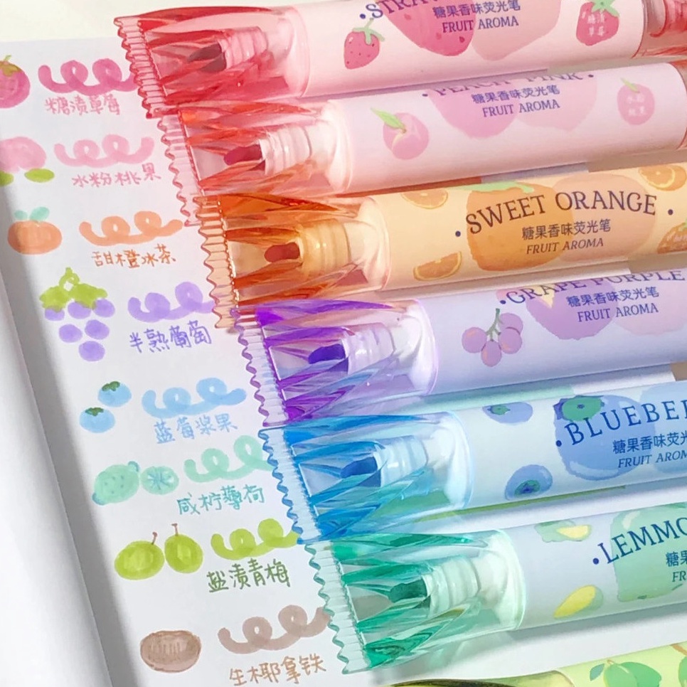 

KODE U29Y Winzige 4pcs Fruit Scented Stabilo Set Cute Warna Pastel Highlight Pena Lucu Journal Marker Pen Alat Tulis