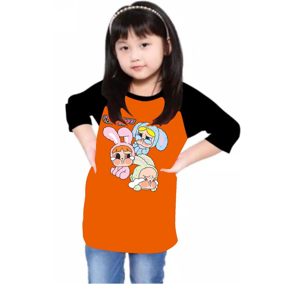 kaos Raglan anak-anak Perempuan sablon power puff korea /Kaos Raglan 34 Anak-anak perempuan  ATASAN 
