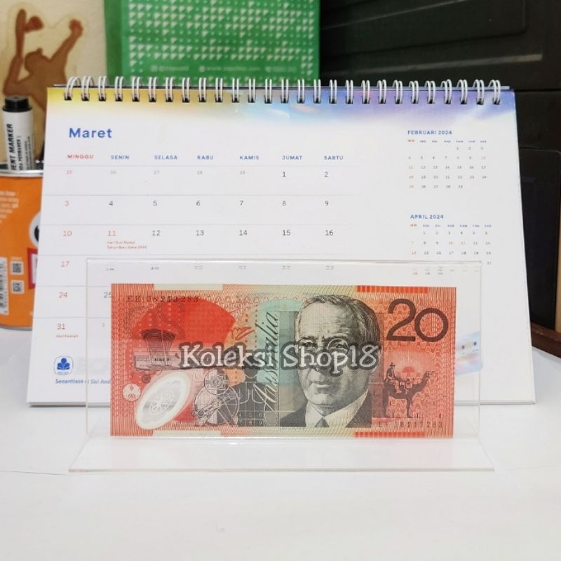 Koleksi Bingkai Akrilik Hiasan Pajangan Uang Australia 20 Dolar Old Series Polymer