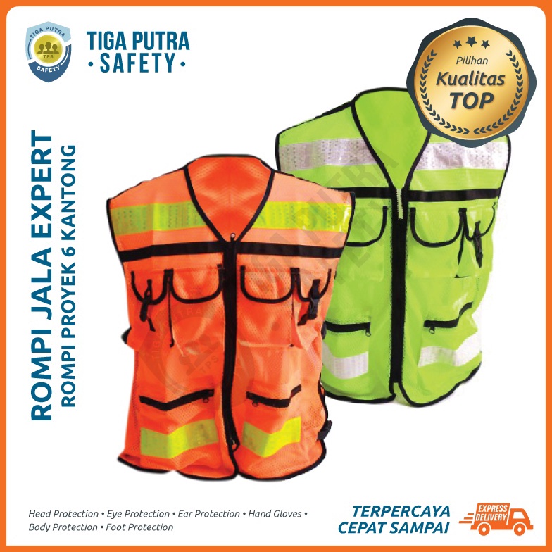 KODE J17D Rompi Safety Proyek Orange  Hijau  Safety Vest 6 Kantong Scotlight Expert Lynx