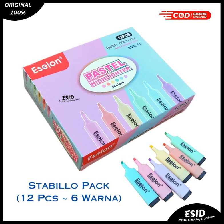

KODE W23N Eselon Stabillo Pack 12 Pcs 6 Warna Highlighter Set Warna Pastel Stabilo Eselon 1 Pack