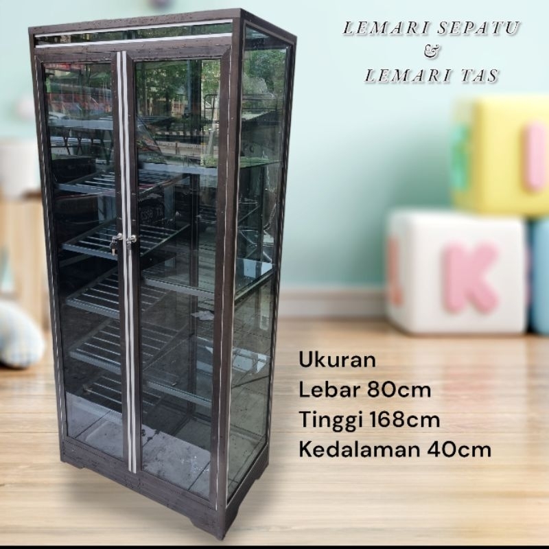 LEMARI SEPATU DAN LEMARI TAS 2 PINTU ALUMINIUM KACA