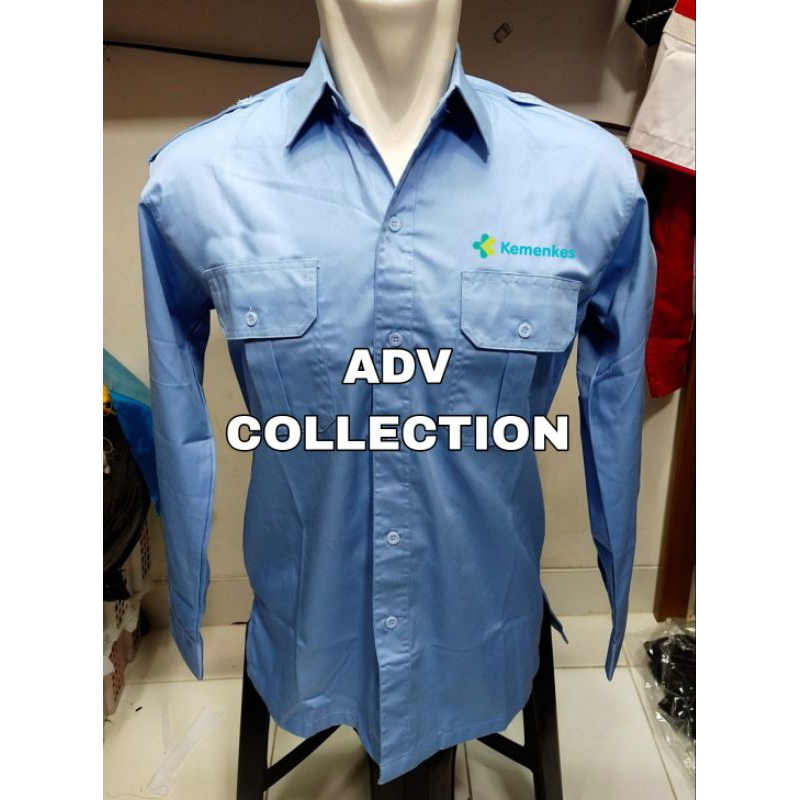 Kemeja KEMENKES Biru Muda PDH PDL Lengan Panjang Pria Bordir