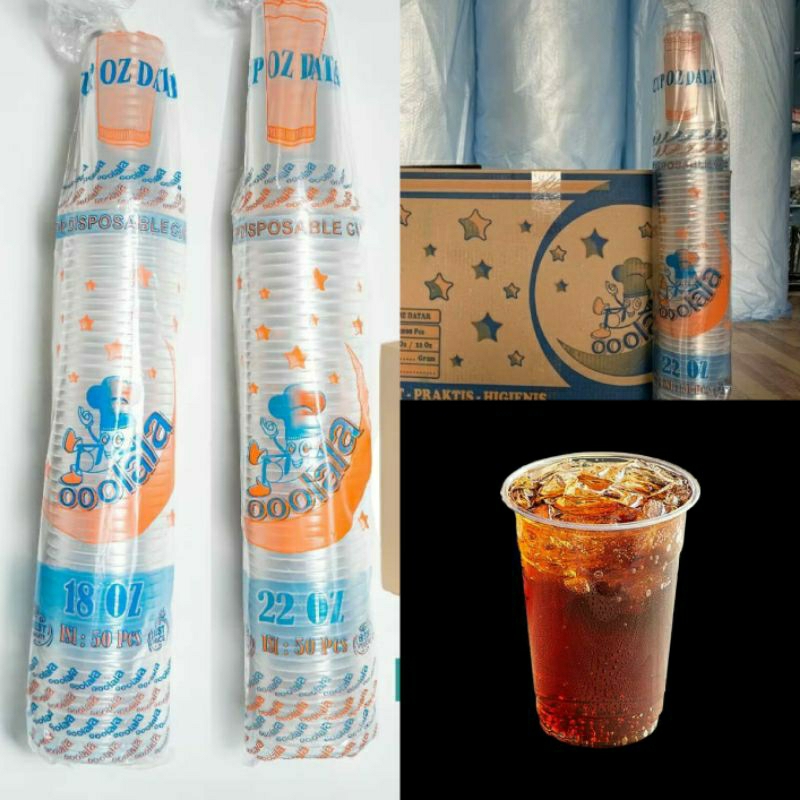 Isi 50Pcs Cup Es Teh Pop Ice Cup Minuman Jumbo Olala Datar Cup Gelas Plastik Jumbo