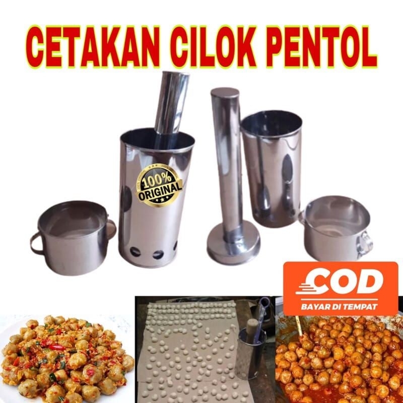 Cetakan Bakso Pentol Manual Cilor Cilok Bakso aci telur mini/kecil/besar lubang 4 dengan pendorong b