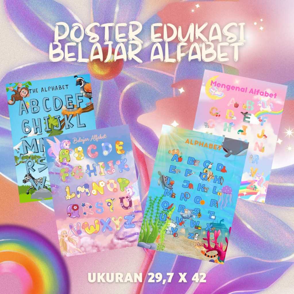 Poster Edukasi Anak - Huruf Alfabet / Abjad | Balita, PAUD, TK, SD PREMIUM Berkulitas
