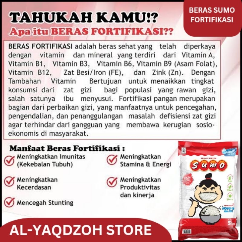 

ADY78 Beras Premium SUMO FORTIFIKASI Kemasan MERAH 10Kg