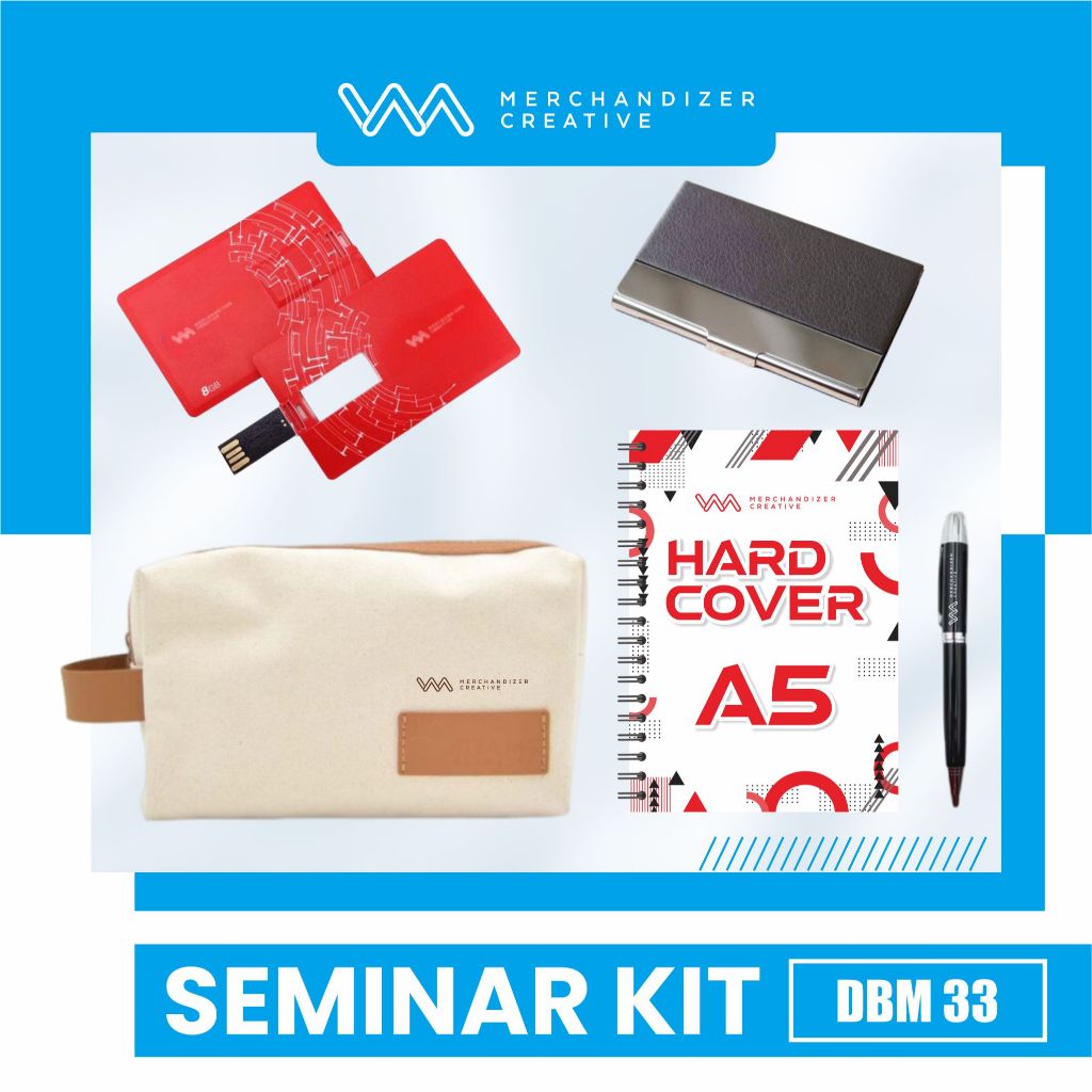 

Pouch, Notebook Hardcover A5, Pulpen Sablon, Cardholder, dan FD Kartu - Custom Paket Seminar Kit 2024