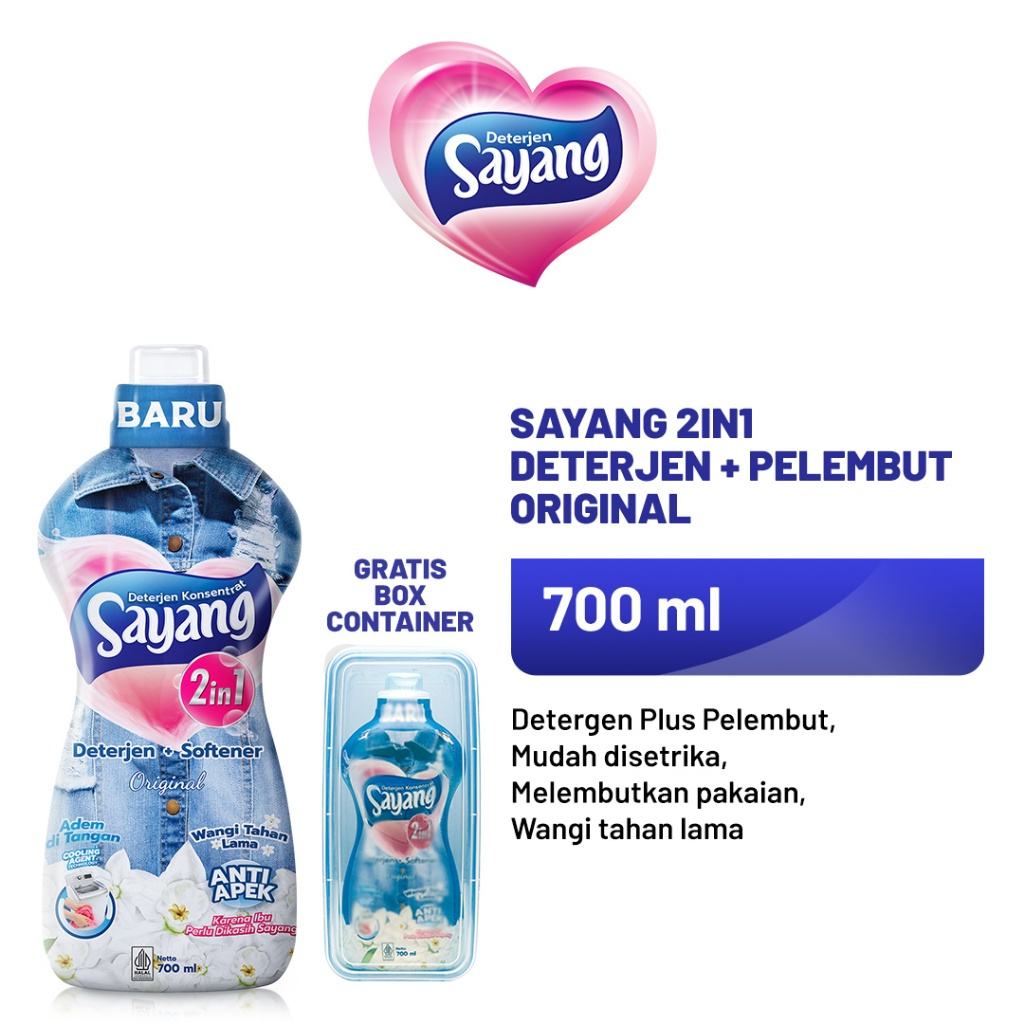 Sayang Deterjen 2in1 plus Pelembut Original Botol 700 ml Sabun Liquid Cair Detergen + Softener