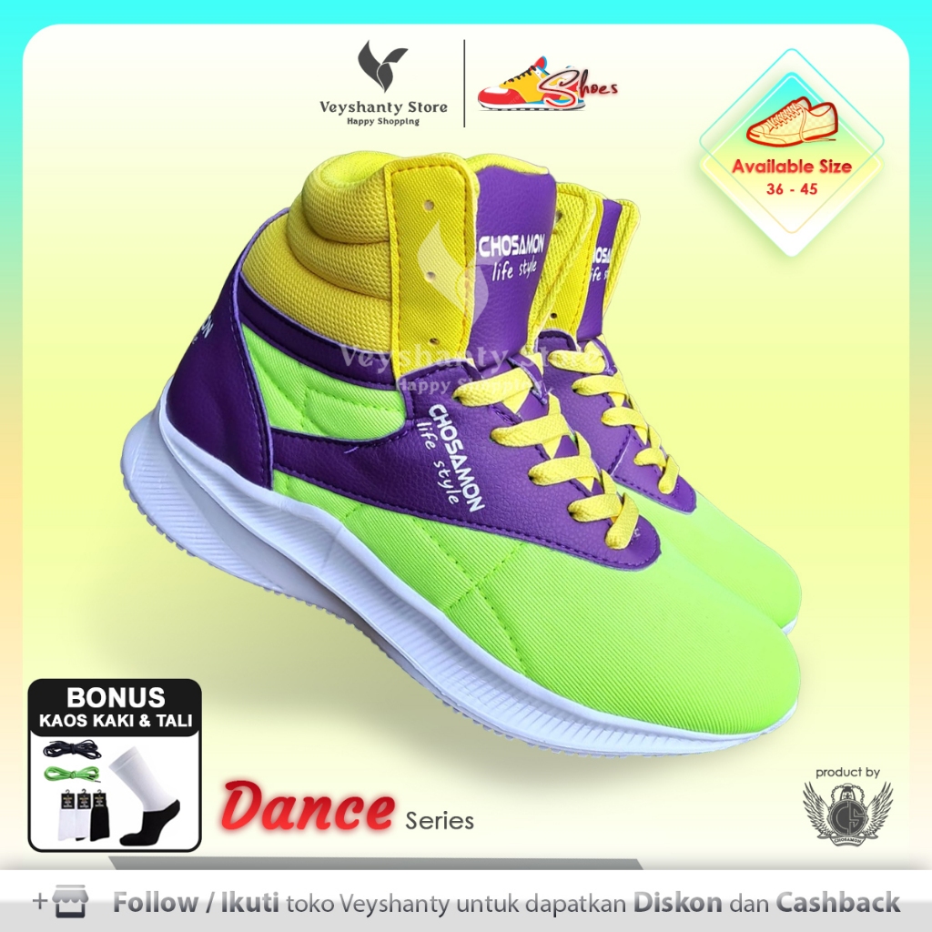 [VEYSHANTY] Sepatu Pria Wanita CS Dance Premium Quality - Warna Stabillo Ungu Kuning | Casual | Spor