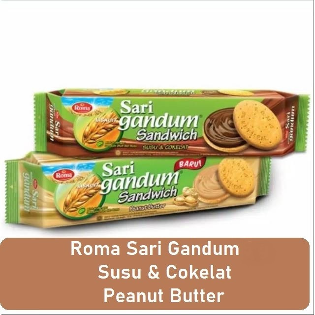 

Roma Sari Gandum Sandwich Coklat dan Peanut Butter 108 gram