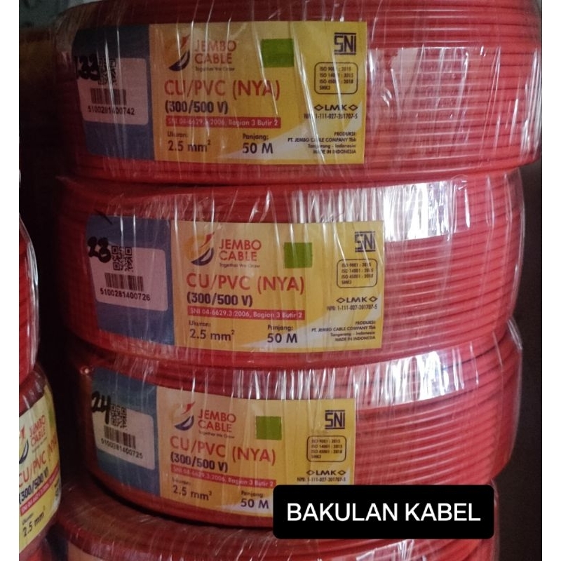 NYA 1x2.5MM / NYA 2.5mm JEMBO / KABEL JEMBO / KABEL LISTRIK / KABEL ENGKEL