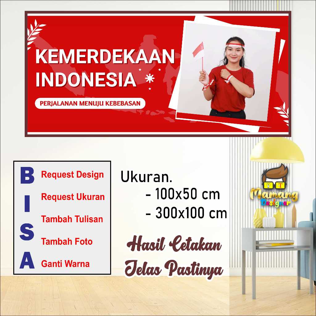 Size 300x100 cm Banner MMT Spanduk HUT RI Dirgahayu Warna Merah bb
