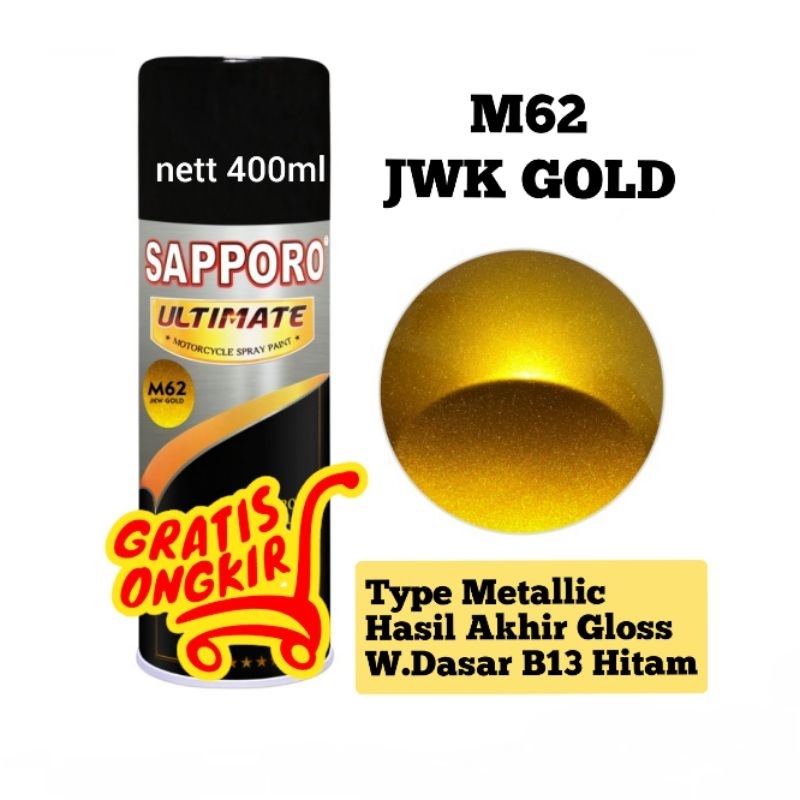 Sapporo Ultimate M62 Gold 24K/cat semprot/gold/emas/pylox/pilox/pilok/motor/helm/cat aerosol/catduco