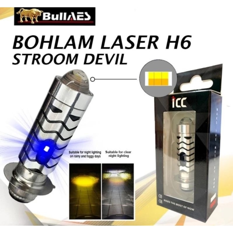 Bohlam Motor LED H6 Laser Devil Eye Biru Stroom Bullaes