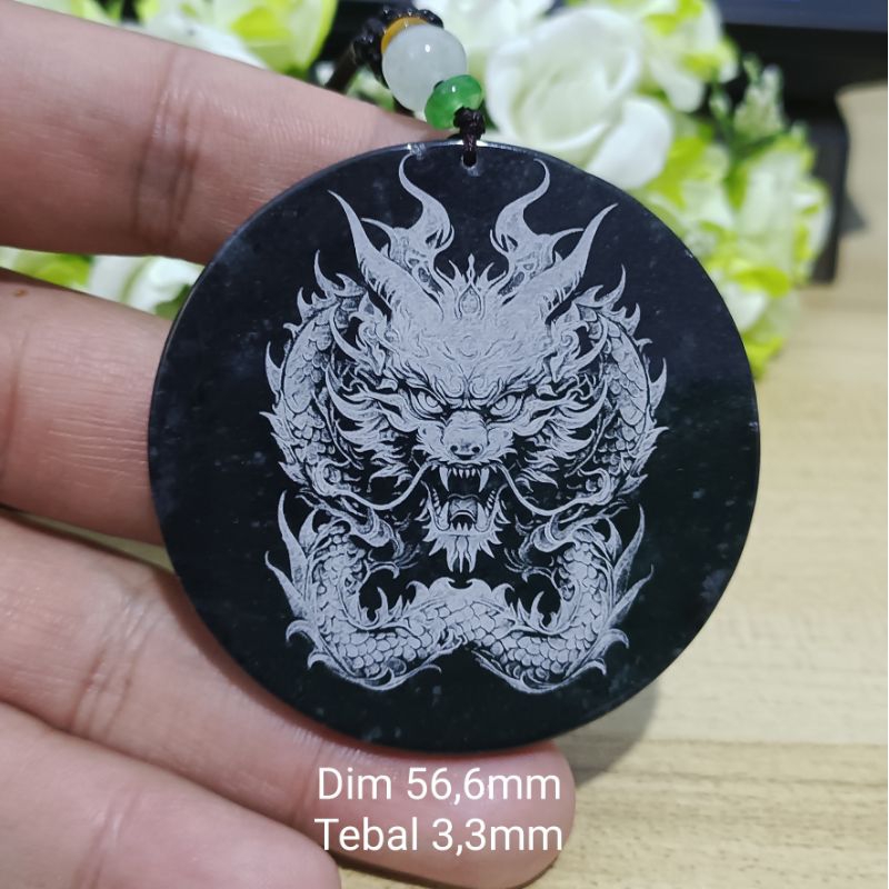 Giok Naga Ukir Laser Jade Asli Sertifikat Type A