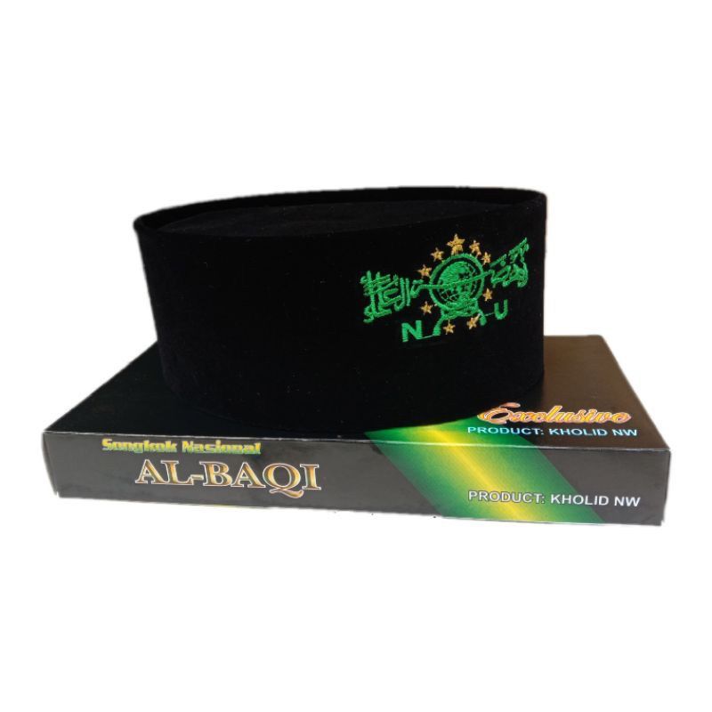 Peci Songkok Kopiah bordir logo NU Hijau AC Pria Warna Hitam Tinggi 9 Dewasa & Anak