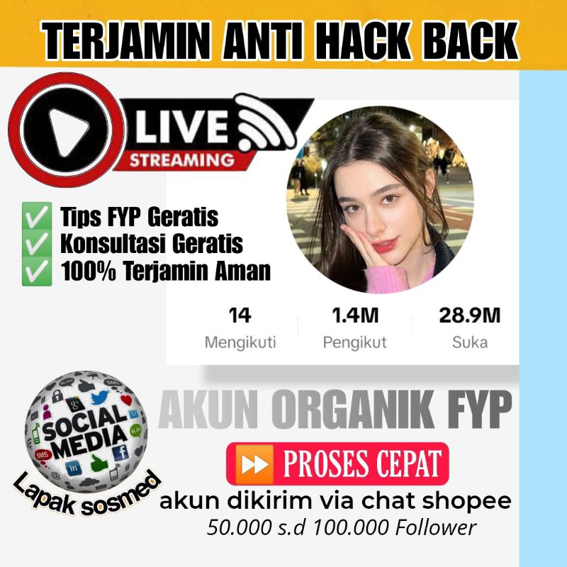 Akun Tiktok Follower 100% Indonesia  Real Aktif Keranjang Kuning  Bisa live Hasil Fyp Garansi Anti H