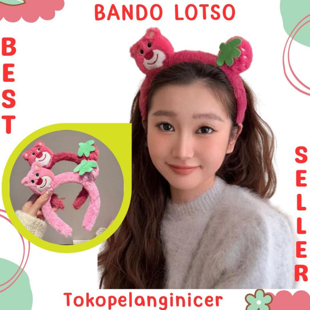 BANDO BERUANG LOTSO TELINGA - BENDO STRAWBERRY BEAR KOREA / BANDO BULU WANITA KOREA CUTE- BANDO ANAK