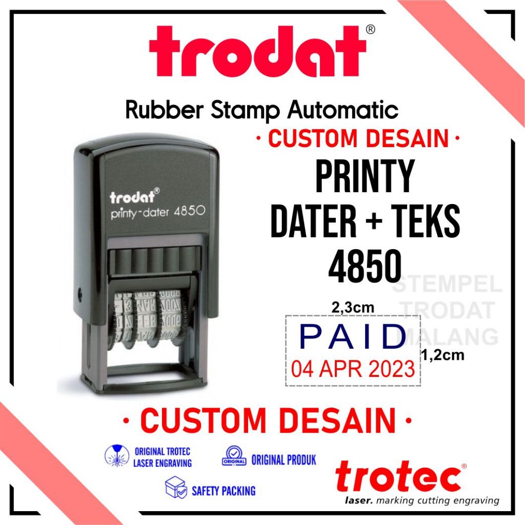 

Stempel Trodat 4850 (25x5 mm) Stempel Tanggal kombinasi LUNAS, NAMA TOKO, Dll