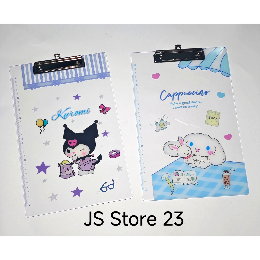 

ClipBoard Akrilik Karakter Sanrio Kuromi Hello Kitty CinnamonRoll / Papan Dada Akrilik Dengan Penggaris Sanrio Kuromi